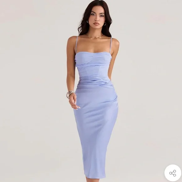 HOUSE OF CB 'Teia' Sky Draped Corset Midi Dress NWOT